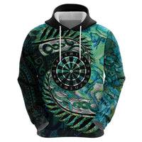 New Zealand Darts Personalised Hoodie Aotearoa Silver Fern Green Papua Shell Spirit