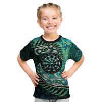 New Zealand Darts Personalised Kid T Shirt Aotearoa Silver Fern Green Papua Shell Spirit