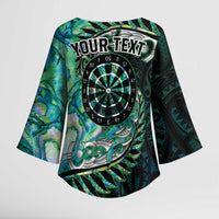 New Zealand Darts Personalised Kimono Sleeve Blouse Aotearoa Silver Fern Green Papua Shell Spirit - Polynesian Pride