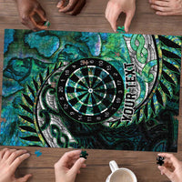 New Zealand Darts Personalised Puzzle Aotearoa Silver Fern Green Papua Shell Spirit - Polynesian Pride