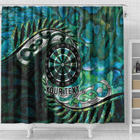 New Zealand Darts Personalised Shower Curtain Aotearoa Silver Fern Green Papua Shell Spirit