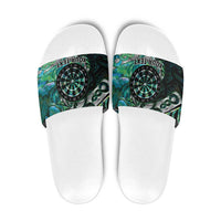 New Zealand Darts Personalised Slide Sandals Aotearoa Silver Fern Green Papua Shell Spirit - Polynesian Pride