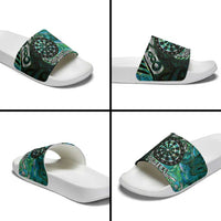 New Zealand Darts Personalised Slide Sandals Aotearoa Silver Fern Green Papua Shell Spirit - Polynesian Pride
