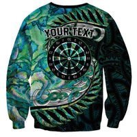 New Zealand Darts Personalised Sweatshirt Aotearoa Silver Fern Green Papua Shell Spirit