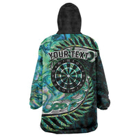 New Zealand Darts Personalised Wearable Blanket Hoodie Aotearoa Silver Fern Green Papua Shell Spirit