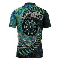 New Zealand Darts Personalised Zipper Polo Shirt Aotearoa Silver Fern Green Papua Shell Spirit - Polynesian Pride