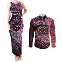 New Zealand Darts Personalised Couples Matching Tank Maxi Dress and Long Sleeve Button Shirt Aotearoa Silver Fern Pink Papua Shell Spirit