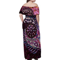 New Zealand Darts Personalised Family Matching Off Shoulder Maxi Dress and Hawaiian Shirt Aotearoa Silver Fern Pink Papua Shell Spirit