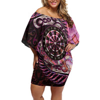New Zealand Darts Personalised Family Matching Off Shoulder Short Dress and Hawaiian Shirt Aotearoa Silver Fern Pink Papua Shell Spirit