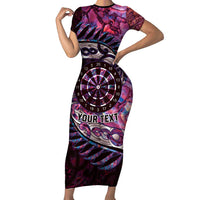 New Zealand Darts Personalised Family Matching Short Sleeve Bodycon Dress and Hawaiian Shirt Aotearoa Silver Fern Pink Papua Shell Spirit