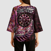 New Zealand Darts Personalised Kimono Sleeve Blouse Aotearoa Silver Fern Pink Papua Shell Spirit - Polynesian Pride