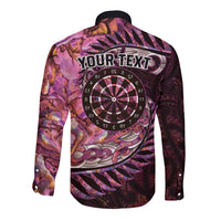 New Zealand Darts Personalised Long Sleeve Button Shirt Aotearoa Silver Fern Pink Papua Shell Spirit