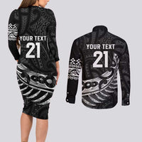 New Zealand Indigenous-Maori Rugby Custom Couples Matching Long Sleeve Bodycon Dress and Long Sleeve Button Shirt