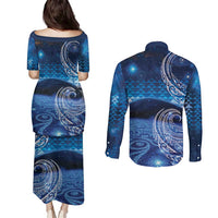 New Zealand Matariki Couples Matching Puletasi and Long Sleeve Button Shirt Taniko Aramoana With Koru Galaxy Sky Night