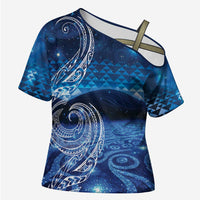 New Zealand Matariki Cross Shoulder Shirt Taniko Aramoana With Koru Galaxy Sky Night - Polynesian Pride