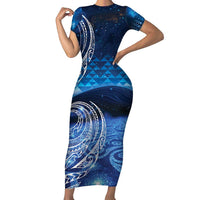 New Zealand Matariki Family Matching Short Sleeve Bodycon Dress and Hawaiian Shirt Taniko Aramoana With Koru Galaxy Sky Night