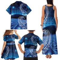 New Zealand Matariki Family Matching Tank Maxi Dress and Hawaiian Shirt Taniko Aramoana With Koru Galaxy Sky Night