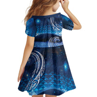 New Zealand Matariki Kid Short Sleeve Dress Taniko Aramoana With Koru Galaxy Sky Night