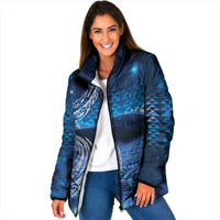 New Zealand Matariki Padded Jacket Taniko Aramoana With Koru Galaxy Sky Night - Polynesian Pride