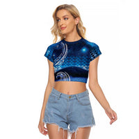 New Zealand Matariki Raglan Cropped T Shirt Taniko Aramoana With Koru Galaxy Sky Night
