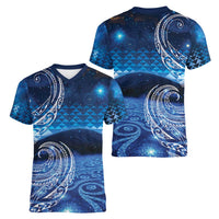 New Zealand Matariki Women V-Neck T-Shirt Taniko Aramoana With Koru Galaxy Sky Night