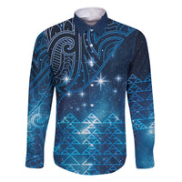 New Zealand Matariki Family Matching Off The Shoulder Long Sleeve Dress and Hawaiian Shirt Taniko Aramoana With Maori Galaxy Sky Night