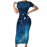 New Zealand Matariki Family Matching Short Sleeve Bodycon Dress and Hawaiian Shirt Taniko Aramoana With Maori Galaxy Sky Night
