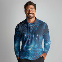 New Zealand Matariki Long Sleeve Polo Shirt Taniko Aramoana With Maori Galaxy Sky Night