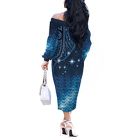 New Zealand Matariki Off The Shoulder Long Sleeve Dress Taniko Aramoana With Maori Galaxy Sky Night
