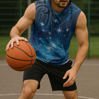 New Zealand Matariki Sleeveless Hoodie Taniko Aramoana With Maori Galaxy Sky Night - Polynesian Pride