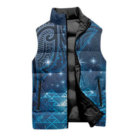 New Zealand Matariki Sleeveless Puffer Jacket Taniko Aramoana With Maori Galaxy Sky Night - Polynesian Pride