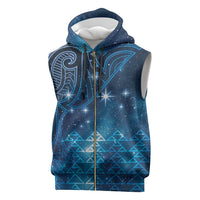 New Zealand Matariki Sleeveless Zip Hoodie Taniko Aramoana With Maori Galaxy Sky Night - Polynesian Pride