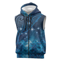 New Zealand Matariki Sleeveless Zip Hoodie Taniko Aramoana With Maori Galaxy Sky Night - Polynesian Pride