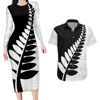 New Zealand Silver Fern Niho Taniwha Couples Matching Long Sleeve Bodycon Dress and Hawaiian Shirt