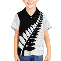 New Zealand Silver Fern Niho Taniwha Family Matching Off The Shoulder Long Sleeve Dress and Hawaiian Shirt LT9 Son's Shirt Black - Polynesian Pride