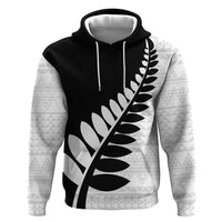 New Zealand Silver Fern Niho Taniwha Zip Hoodie LT9 Pullover Hoodie Black - Polynesian Pride