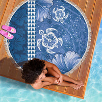 Blue Hibiscus Turle Beach Blanket Hawaiian Style Tribal Tapa Pattern