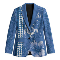 Blue Hibiscus Turle Blazer Hawaiian Style Tribal Tapa Pattern - Polynesian Pride