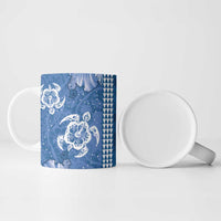 Blue Hibiscus Turle Ceramic Mug Hawaiian Style Tribal Tapa Pattern - Polynesian Pride