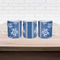 Blue Hibiscus Turle Ceramic Mug Hawaiian Style Tribal Tapa Pattern - Polynesian Pride