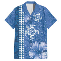 Blue Hibiscus Turle Family Matching Short Sleeve Bodycon Dress and Hawaiian Shirt Hawaiian Style Tribal Tapa Pattern LT9 Dad's Shirt - Short Sleeve Blue - Polynesian Pride