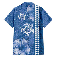 Blue Hibiscus Turle Family Matching Short Sleeve Bodycon Dress and Hawaiian Shirt Hawaiian Style Tribal Tapa Pattern LT9 - Polynesian Pride