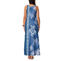 Blue Hibiscus Turle Family Matching Tank Maxi Dress and Hawaiian Shirt Hawaiian Style Tribal Tapa Pattern