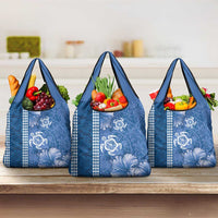 Blue Hibiscus Turle Grocery Bag Hawaiian Style Tribal Tapa Pattern