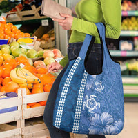 Blue Hibiscus Turle Grocery Bag Hawaiian Style Tribal Tapa Pattern