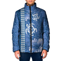 Blue Hibiscus Turle Padded Jacket Hawaiian Style Tribal Tapa Pattern - Polynesian Pride