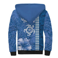 Blue Hibiscus Turle Sherpa Hoodie Hawaiian Style Tribal Tapa Pattern
