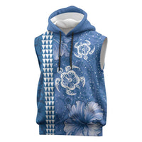 Blue Hibiscus Turle Sleeveless Hoodie Hawaiian Style Tribal Tapa Pattern - Polynesian Pride