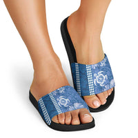 Blue Hibiscus Turle Slide Sandals Hawaiian Style Tribal Tapa Pattern - Polynesian Pride
