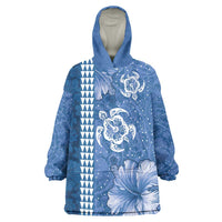 Blue Hibiscus Turle Wearable Blanket Hoodie Hawaiian Style Tribal Tapa Pattern